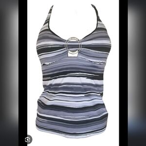 Seafolly Gray Black Silver Fitted Tankini  Top and Bottom Sz 14 Top Sz 16 Bottom